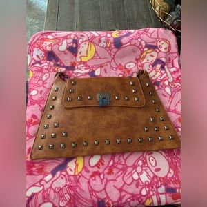 Fashionable faux leather silver studs and chain strap crossbody/shoulder purse